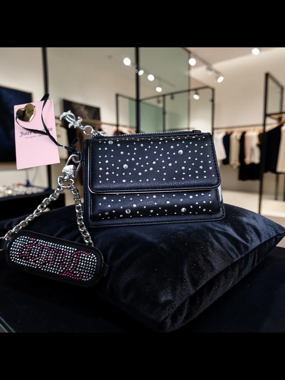 Juicy Couture Black Wristlet with Crystal Studs NWT